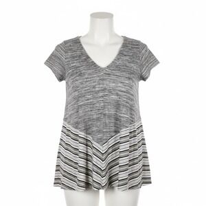 Anthropologie‎ Puella Shirt M Gray Marled Knit Chevron Stripe Swing Top Tunic